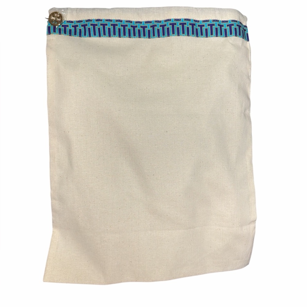 NEW Tory Burch Drawstring Dust Bag Canvas Teal Purple Gold Logo
